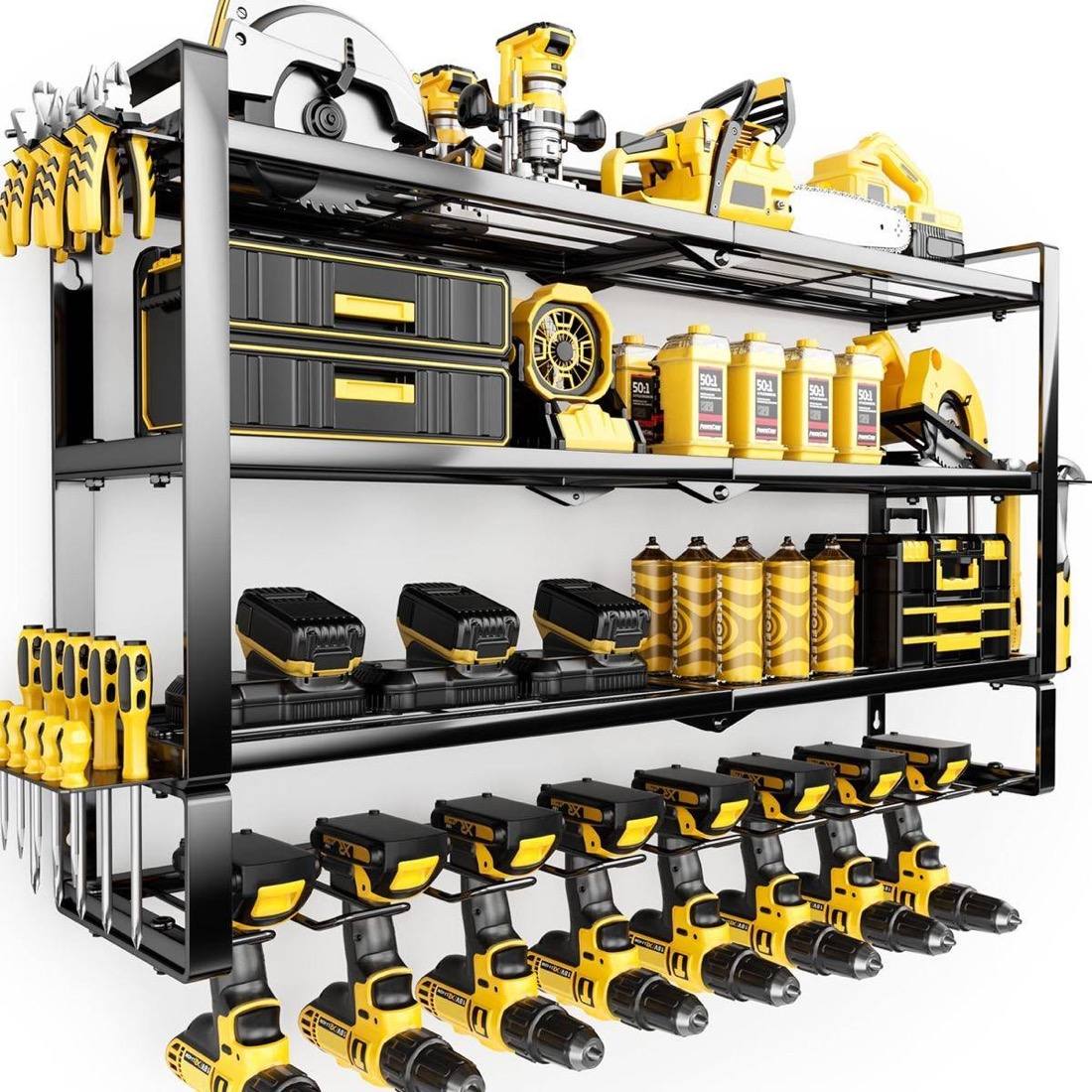 MASSOOAN extra-tall four-tier wall organizer with eight cordless drills